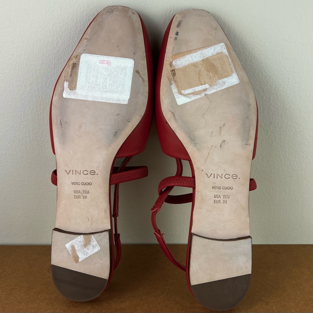 NEW VINCE RED LEATHER SLINGBACK FLATS - Picture 13 of 13